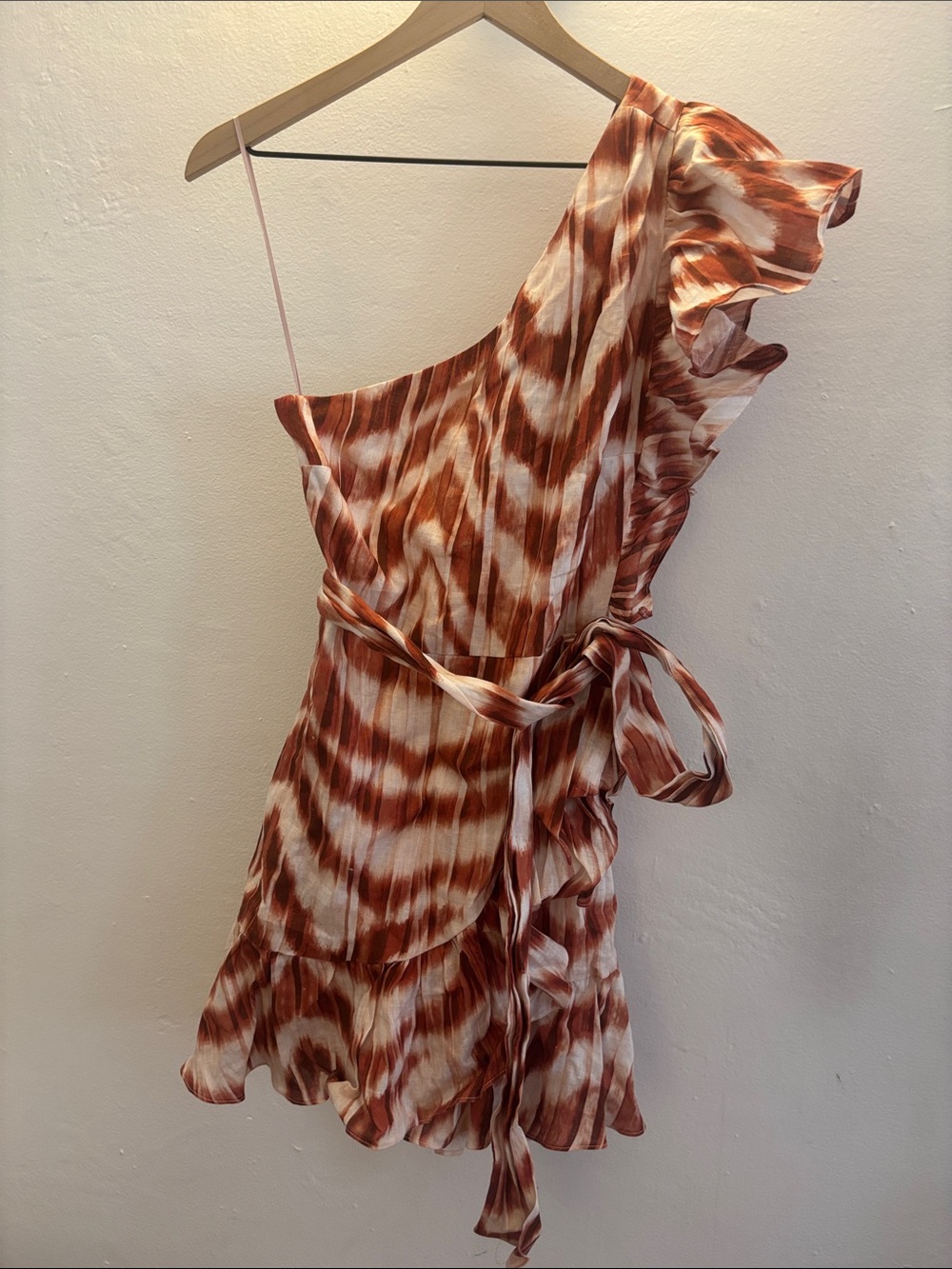 One-Shoulder Rust Tie-Waist Dress